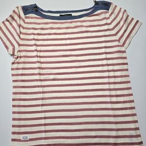 Lauren Ralph Lauren Striped Pink and Cream Short Sleeve Women’s Top Large